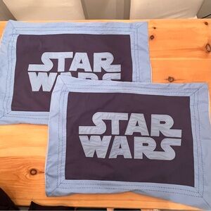 Two Pottery Barn Kids Star Wars Standard Pillow Shams Cases Logo Blue Topstitch